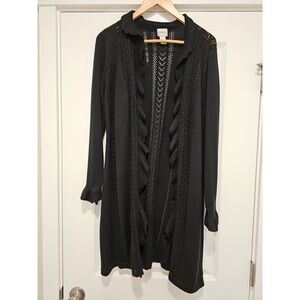 Chico's Open Cardigan Sweater Women's Size 2 Black Ruffle Knit Preppy Classic